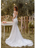 Long Sleeve Beaded Ivory 3D Lace Tulle Wedding Dress